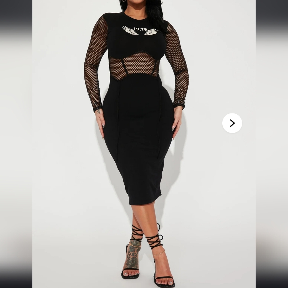 NWT !! Fashion Nova Black Mesh Wing Detail Dress - Picture 1 of 5